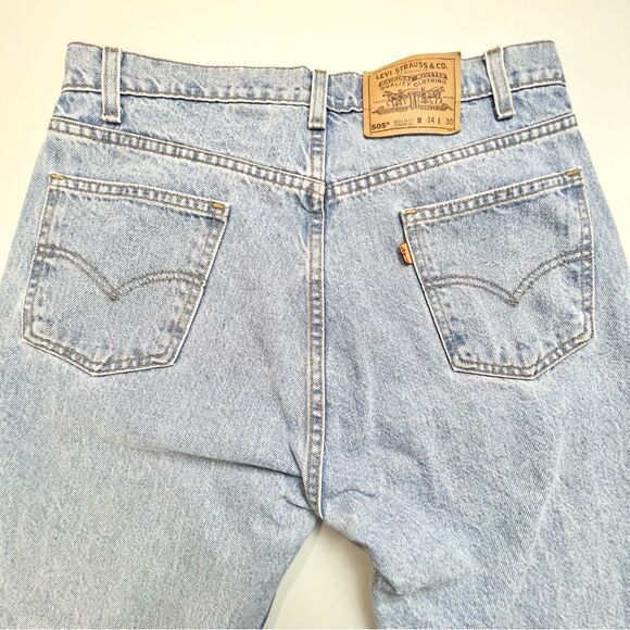 Vtg Levi’s 505 Regular Fit Straight Leg Orange Tab Tagged 34x30 Light Wash 32x30 - Picture 4 of 11
